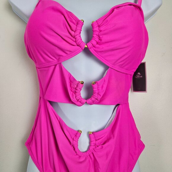 Womens Sexy Large Hot Pink One Piece Swimsuit Ring Linked Cutouts Beach Vacation - Picture 5 of 12